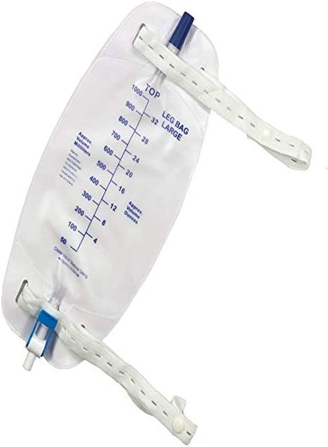 lifevv 4 Pack Easy-Tap Leg Bag Urinary Drainage Bag with Cloth Straps, Anti-Reflux Valve, Latex-Free, Easy Flip Drain (32 Oz) - Image 1